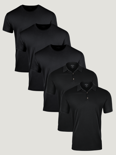 Classic Dad All Black 5-Pack | Crew Neck Tees & Polos | Fresh Clean Threads